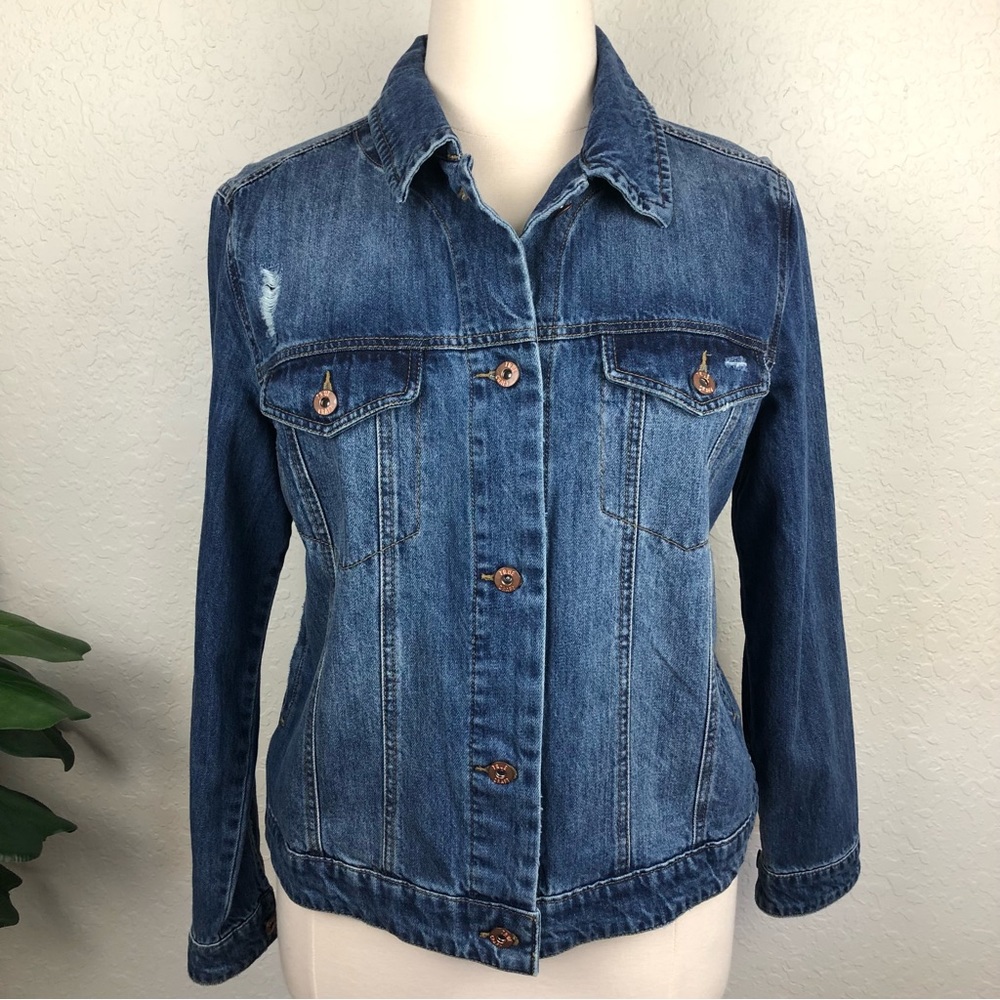 New Plus Size Distressed Denim Jean Jacket-SZ 2X